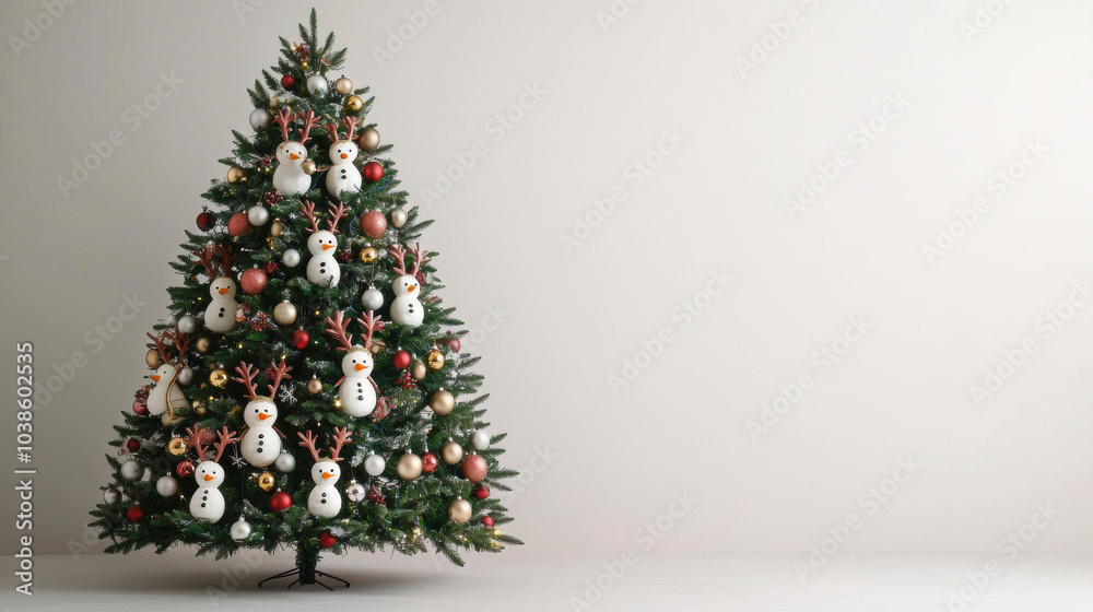 Obraz premium beautifully decorated Christmas tree with snowman ornaments and festive colors