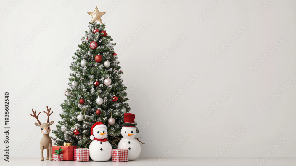 festive Christmas tree with snowmen and reindeer brings joy festive Christmas tree with snowmen and reindeer brings joy