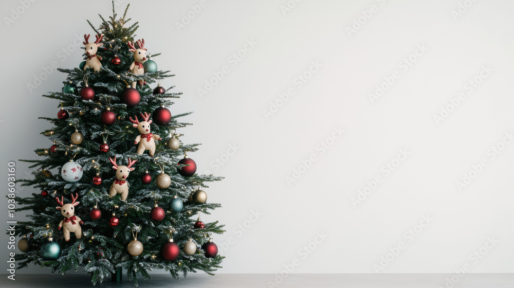 beautifully decorated Christmas tree with reindeer ornaments and colorful baubles brings joy beautifully decorated Christmas tree with reindeer ornaments and colorful baubles brings joy