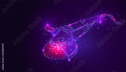 Silhouette of an angle grinder made of glowing, multicolored dots, resembling stars. The vibrant particles form the tool, symbolizing power, precision, and the sparks of metalwork.