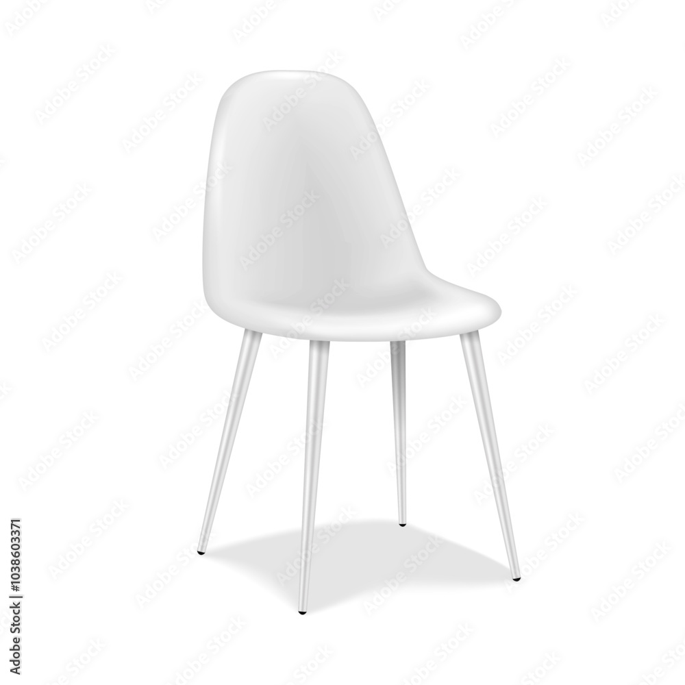 White four legged chair with backrest. 3d mockup. 4 leg base chair. Realistic vector mock-up White four legged chair with backrest. 3d mockup. 4 leg base chair. Realistic vector mock-up