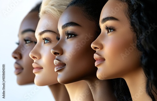 Lineup of Beautiful Diverse Women with Different Ethnic Backgrounds : Generative AI