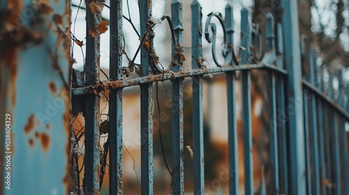 Closed factory gates with rusting metal and faded paint, symbolizing the decline of industry and the passage of time, reflecting a poignant reminder of economic shifts and the human impact of change