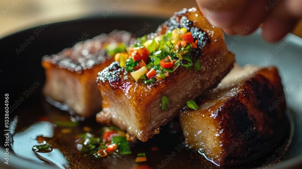 Savory Pork Belly with Fresh Herb Garnish