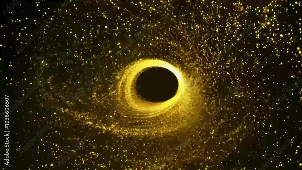 dazzling 4K video glittering golden star dust forming spiral comet tail flying dark background creating magical spacethemed visual effect films holiday