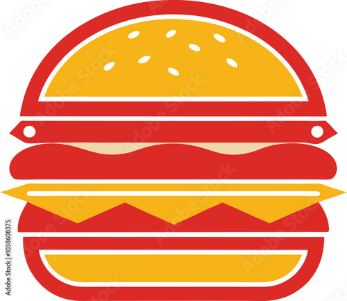 Delicious Burger Icon: A vibrant, stylized illustration of a juicy burger, perfect for menus, websites, and branding.