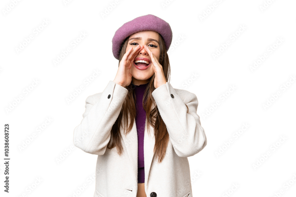 Young beautiful woman over isolated chroma key background shouting and announcing something Young beautiful woman over isolated chroma key background shouting and announcing something