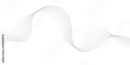 Abstract gray wave dynamic curve lines on transparent background with flowing particles. Digital energy waves technology concept. Modern backdrop design for business, presentation, banner.