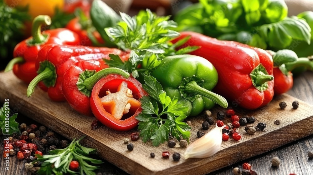 Fresh Vegetables on Wooden Cutting Board Display Fresh Vegetables on Wooden Cutting Board Display