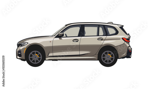 A modern beige station wagon shown from the side, with a sleek and spacious design. Perfect for family trips and urban travel, it combines practicality with style.