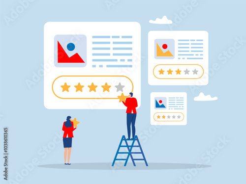 Customer feedback concept,business people use take star for Credit score or satisfaction measurement,  feedback star rating vector illustration flat design