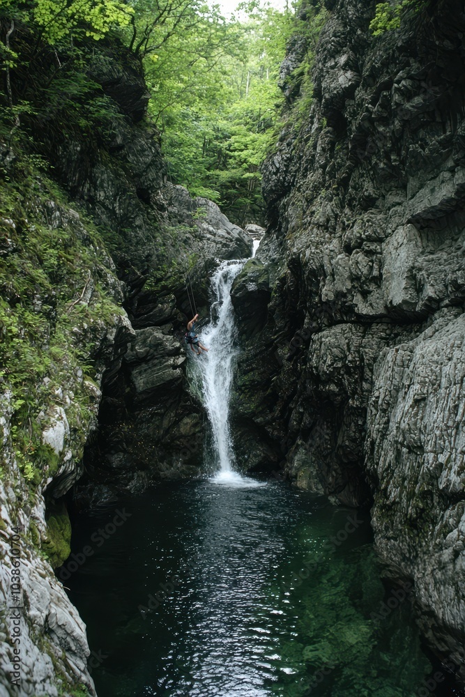 Adventure in Canyoning with Rappelling Over Waterfall Adventure in Canyoning with Rappelling Over Waterfall