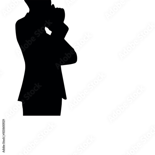 vector Standing with a hand on chin silhouette in white background
