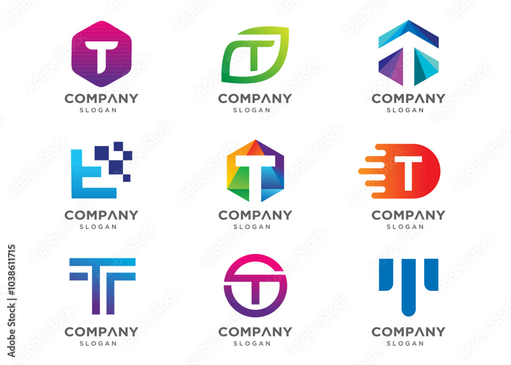 Abstract letter T logo icon set. Abstract logos collection. Geometrical abstract logos. Icon design. Logo Design for business of modern luxury, elegant, simple. Abstract letter T logo icon set. Abstract logos collection. Geometrical abstract logos. Icon design. Logo Design for business of modern luxury, elegant, simple.