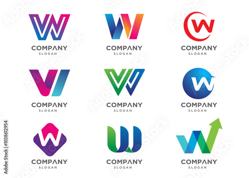 Abstract letter W logo icon set. Abstract logos collection. Geometrical abstract logos. Icon design. Logo Design for business of modern luxury, elegant, simple.