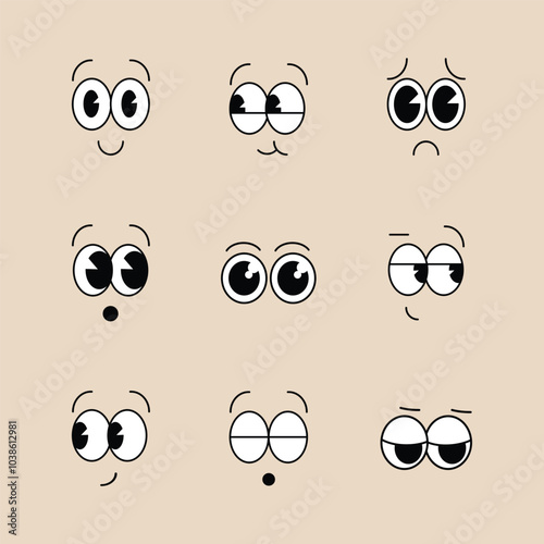 Set of cartoon eyes looking in all directions