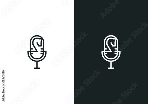 Podcast and horse logo vector concept isolated on white and black background. Podcast icon. Your brand podcast. Radio podcast. Microphone logo. Horse racing broadcast logo