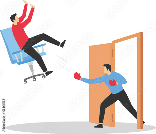 Kicked out of work, staff reduction. Losing job, unemployment, finance crisis. Modern vector illustration in flat style

