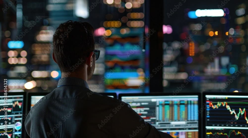 Trader looking at city lights