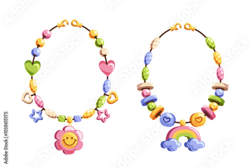 Colorful Beaded Bracelets With Playful Design And Charming Elements That Include Hearts Stars, Rainbow, Flowers