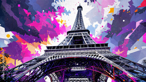 Eiffel Tower geometric deconstruction in royal style