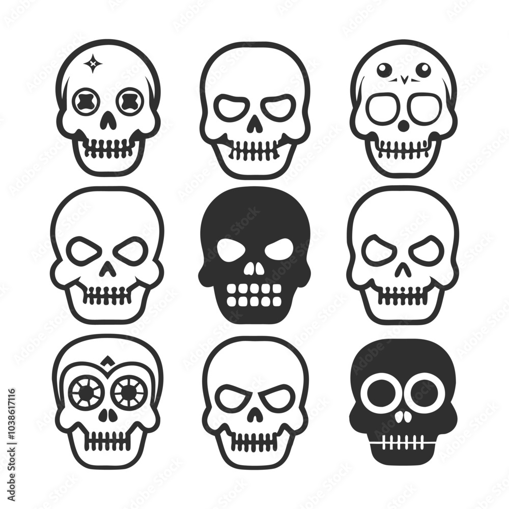 Minimalist Skull Icon Bundle - Clean Line Art Minimalist Skull Icon Bundle - Clean Line Art