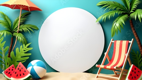 Summer beach mockup white template for holiday leisure palm trees seaside vacation
