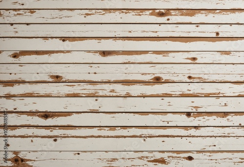 A weathered wooden wall with horizontal planks and brown spots, featuring a slightly off-white color and a slightly darker tone, is captured in a close-up photo