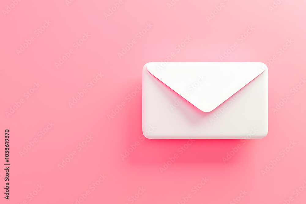 White 3D mail icon on pink background White 3D mail icon on pink background