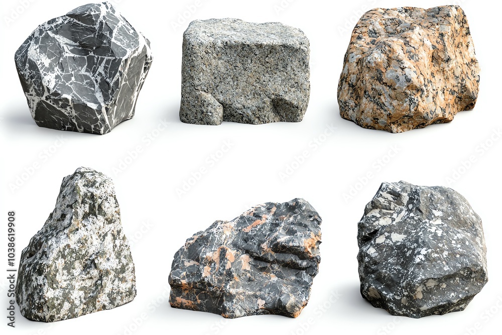 Collection of various rocks on a white isolated background. Collection of various rocks on a white isolated background.