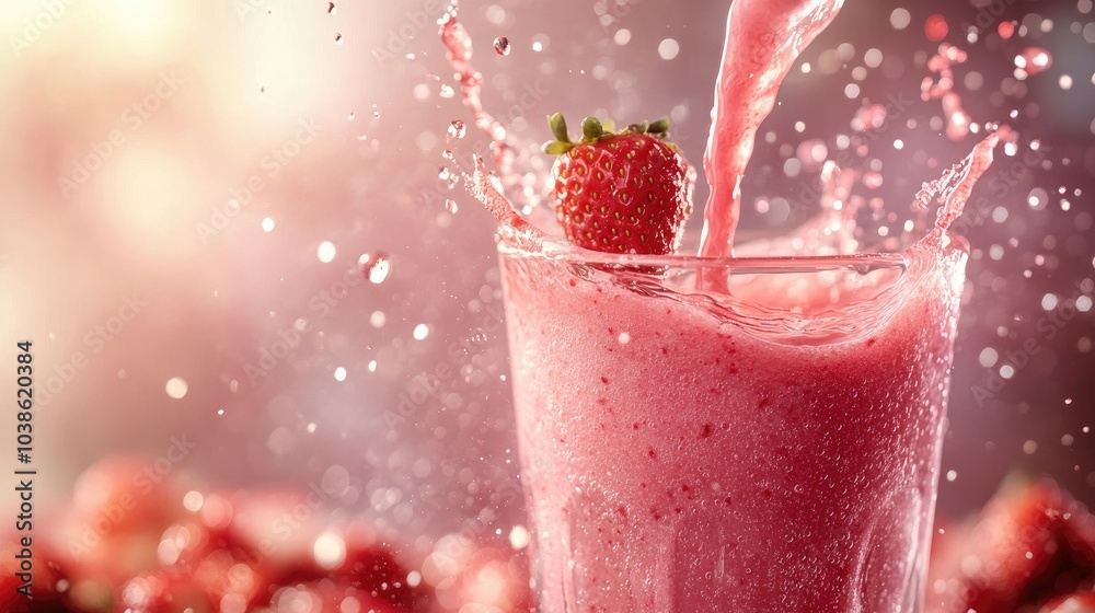 Refreshing Strawberry Drink with Splashing Water Refreshing Strawberry Drink with Splashing Water