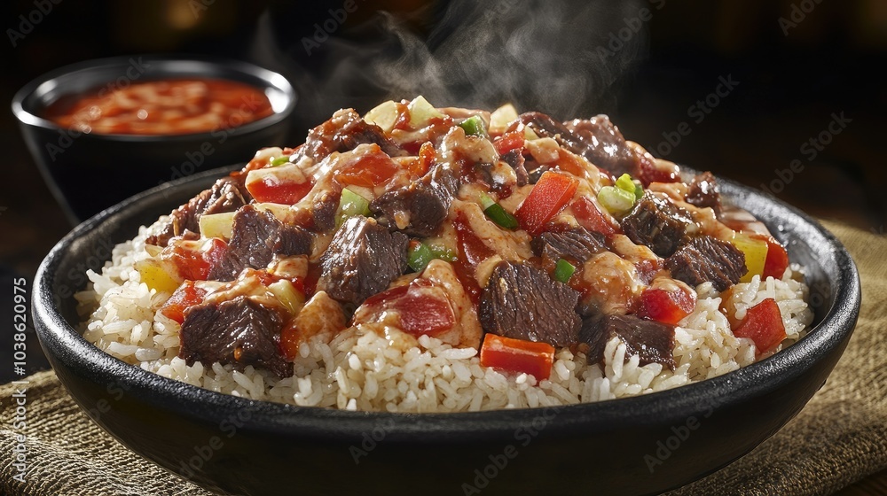 Delicious Beef Stir-Fry Over Steamy Rice Bowl Delicious Beef Stir-Fry Over Steamy Rice Bowl