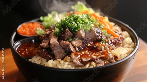 Delicious Beef Rice Bowl with Fresh Vegetables