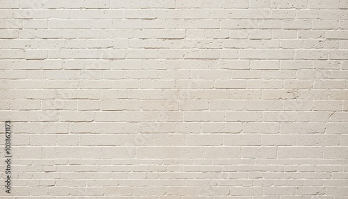 A white brick wall with varying brick sizes and a slight variation in color is captured in a low-angle shot, showcasing its texture and depth