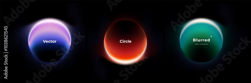 Abstract circle shapes with gradient isolated on black background. Vector set. Fluid vivid gradients for banners. Modern trendy design. Liquid shape. Colorful bright neon template. Dynamic soft color.