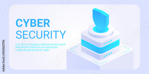 Cyber security isometric concept. Antivirus, encryption, cloud data protection. Software development. Safety internet. Online information protect. Digital technology vector background.