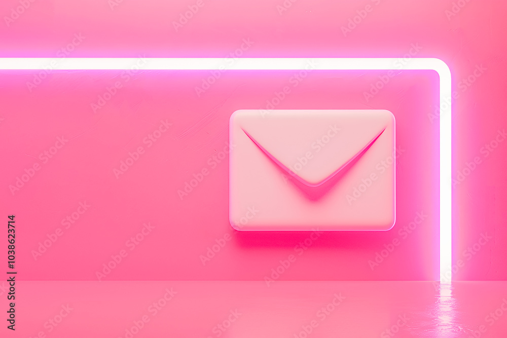 White 3D mail icon on pink background with neon light
