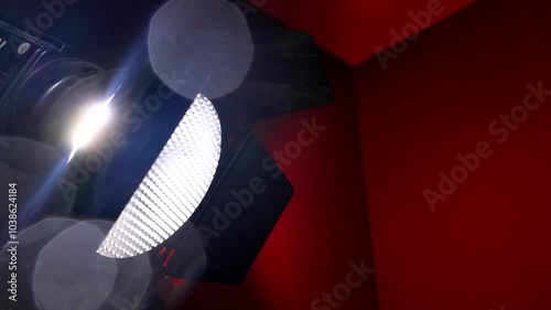 Large Studio Stage Light on Solid Red Background - Backstage Equipment Highlight for Filmmaking Process
