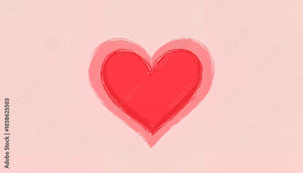 Soft red heart drawing on pastel pink background representing love and warmth Soft red heart drawing on pastel pink background representing love and warmth
