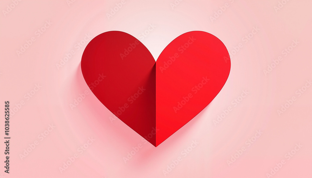 Stylized red heart paper cutout with shadow on soft pink background representing love and creativity Stylized red heart paper cutout with shadow on soft pink background representing love and creativity