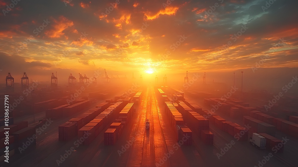 Fototapeta premium Sunrise Over Cargo Containers