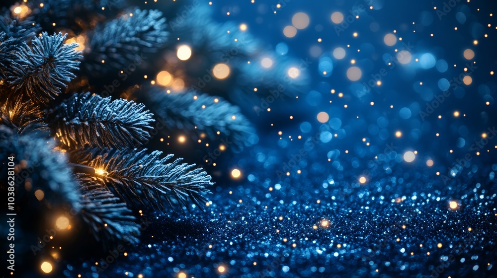 Christmas background. Xmas tree with snow decorated with garland lights, holiday festive background. Christmas background. Xmas tree with snow decorated with garland lights, holiday festive background.