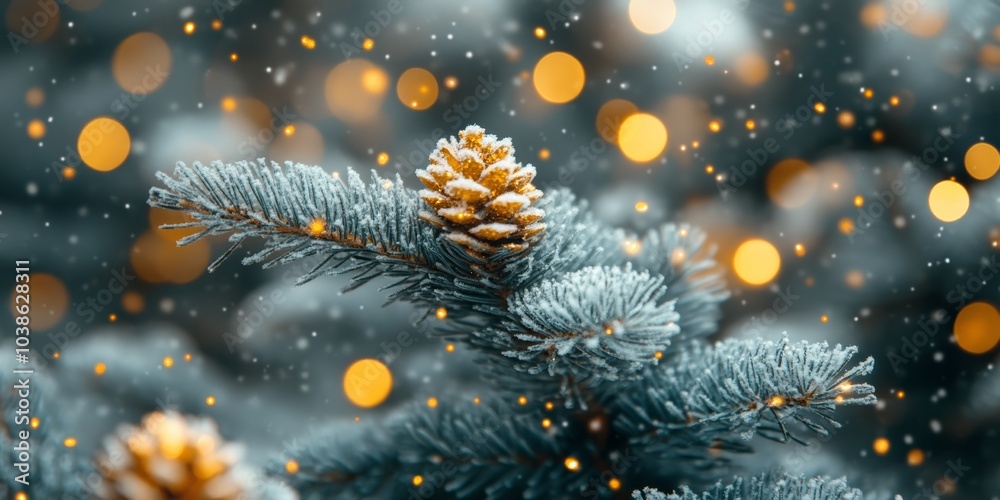 Christmas background. Xmas tree with snow decorated with garland lights, holiday festive background. Christmas background. Xmas tree with snow decorated with garland lights, holiday festive background.