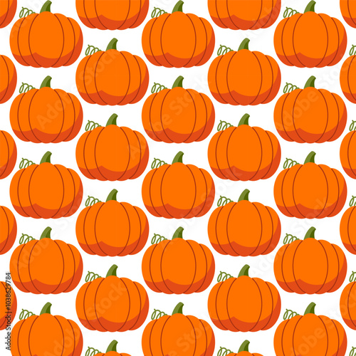 Abstract seamless colorful pumpkin pattern art wallpaper. Halloween seamless pattern. Vector illustration of Halloween party Cute pumpkins isolated on a white background. design for kids fabric print.