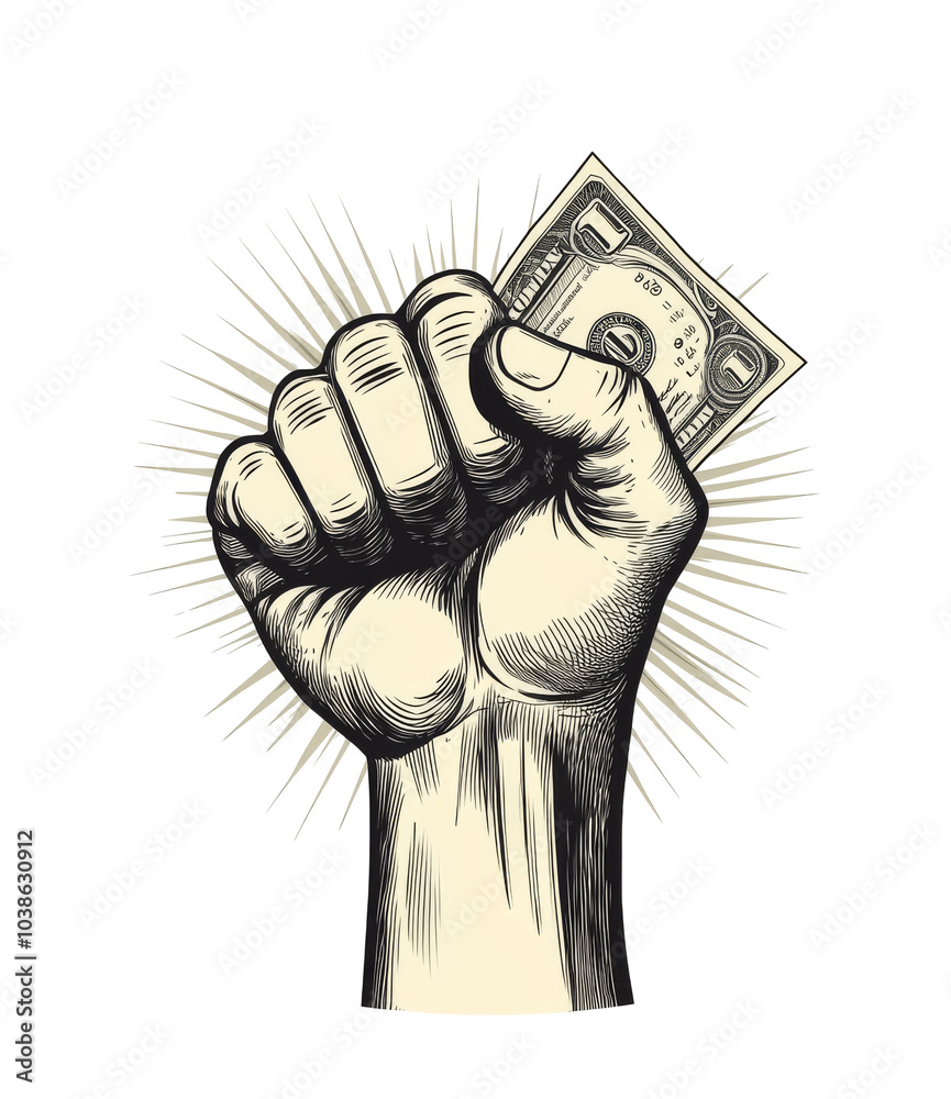 Fototapeta premium Hand Holding Dollar Bill: A Powerful Symbol of Financial Struggle