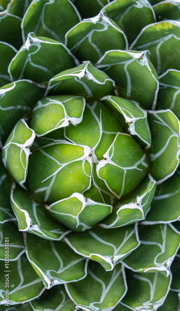 Obraz premium Queen Victoria's agave on a decorative flower bed in the greenhouse