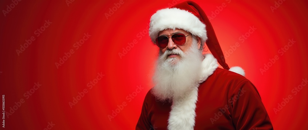portrait of santa claus in glasses with red solid background portrait of santa claus in glasses with red solid background