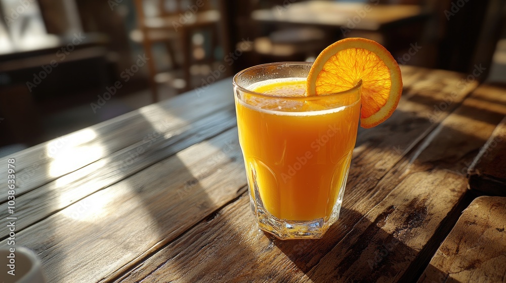 Refreshing Orange Juice on a Wooden Table Refreshing Orange Juice on a Wooden Table