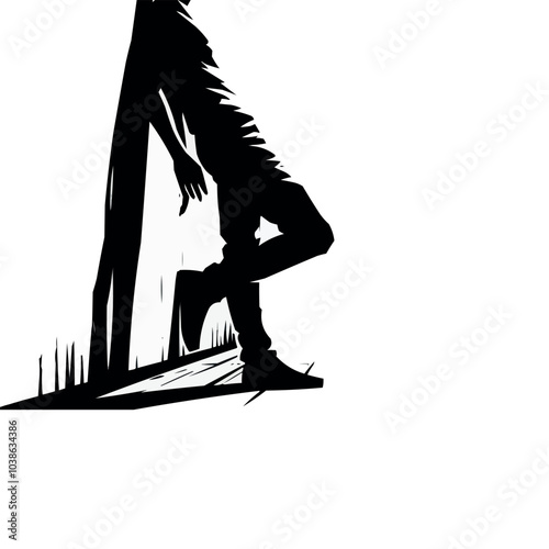 vector Leaning against a wall silhouette in white background
