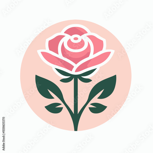 A rose with green leaves is the main focus of the image. The rose is pink and has a delicate appearance